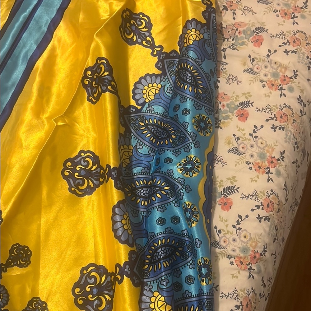 Rubber Ducky Productions Yellow and Blue Spaghetti Strap Maxi Sundress - Picture 3 of 7